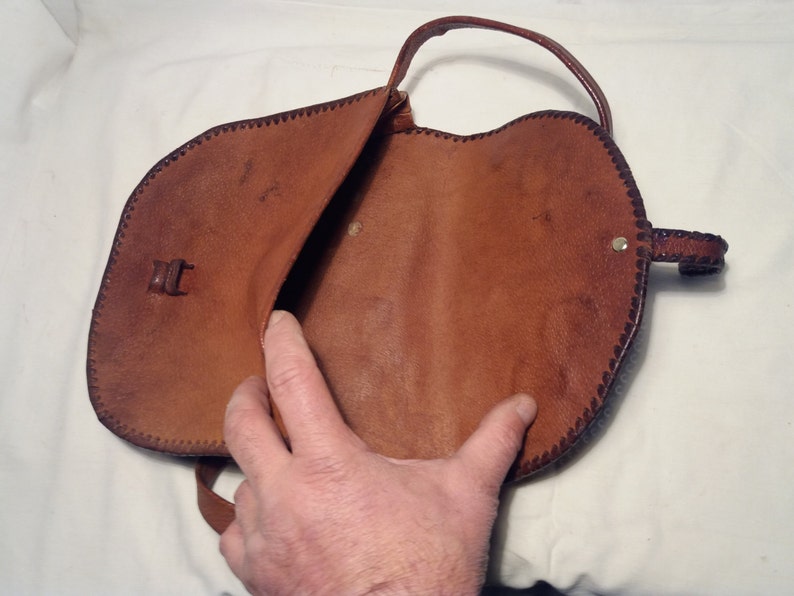Vintage 1980's Handmade Brown Leather Handbag Shoulder Bag image 5