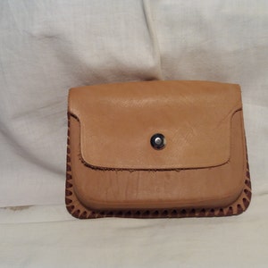 Vintage Handmade Light Brown Leather Pouch Belt - NEW