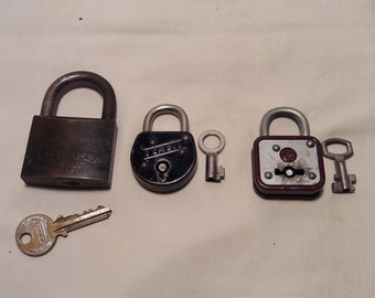 Three Vintage Metal Padlocks with Keys.Made in WESTERN GERMANY