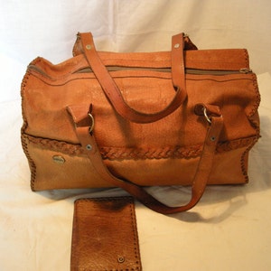 Vintage 1980's Handmade Light Brown Leather Handbag With Wallet