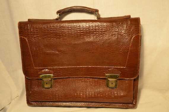 Vintage 1970's Brown Leather Legal / Business bag… - image 1