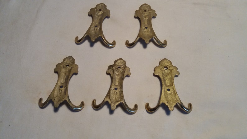 Vintage Handmade Brass Hangers Set of Five image 2