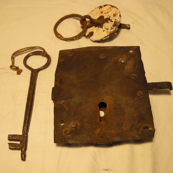 Antique 19th Century Hand-Forged Door Lock With Key - SET