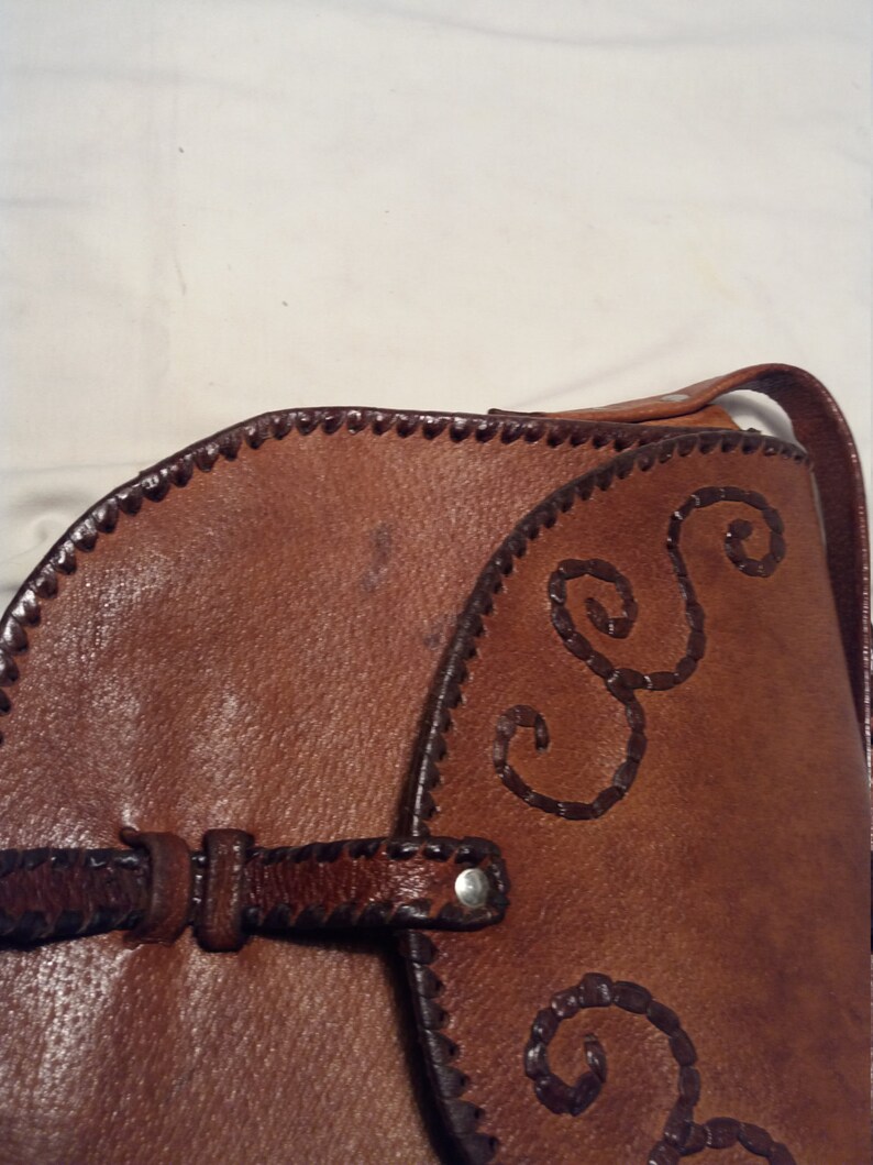 Vintage 1980's Handmade Brown Leather Handbag Shoulder Bag image 4