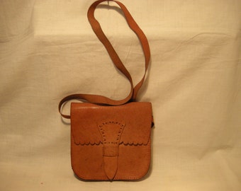 Vintage 1980's Handmade Beige Leather Handbag - Shoulder Bag - Small Size - NEW