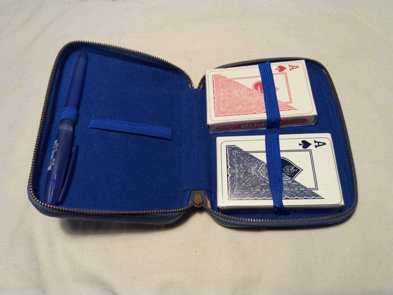 Vintage Blue Leather Case for Playing Cards