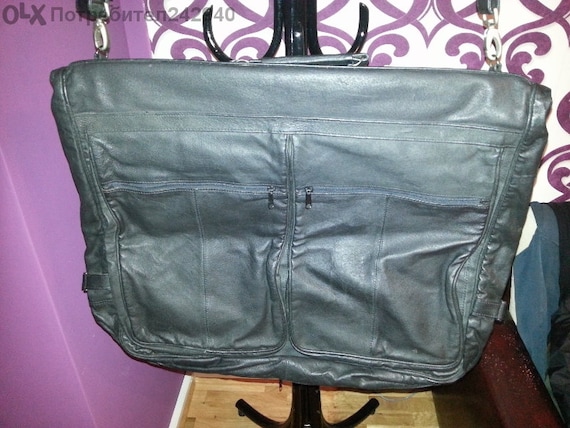 Vintage 1980's Black Leather Garment Bag - image 1