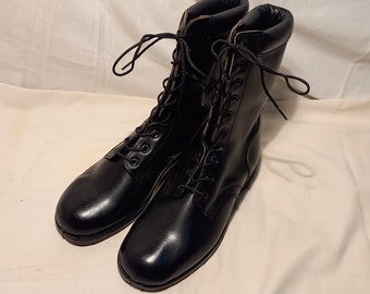 Vintage Greek Army Black Leather Boots - NEW