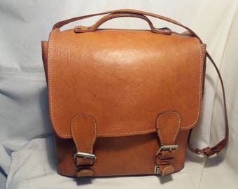 Vintage 1970's Brown Leather Handbag - Shoulder Bag - Large Size