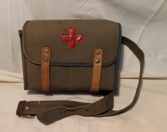 Vintage Bulgarian Army Green Canvas Medical Bag for Dressings - NEW