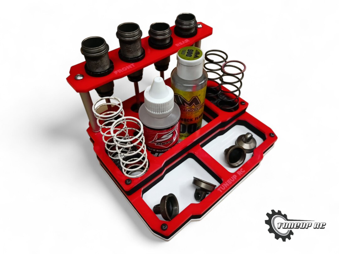 Handy Shock Rebuild Stand For 1/10 Scale RC Cars (Holds Shock Fluid Bottle Too!)