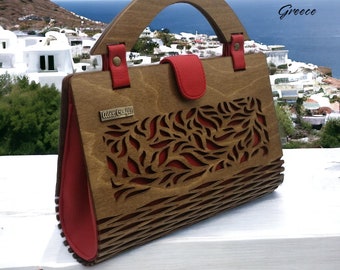 Womens Wooden Handbag - Birch Purse - Unique Wood Bag - Greek handbag - Mother's Day Gift - Evening Handbag (FREE GIFT EARRINGS)