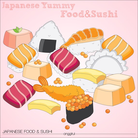 Japanese Food Sushi Yummy Kawaii Clipart Vector Instant Etsy