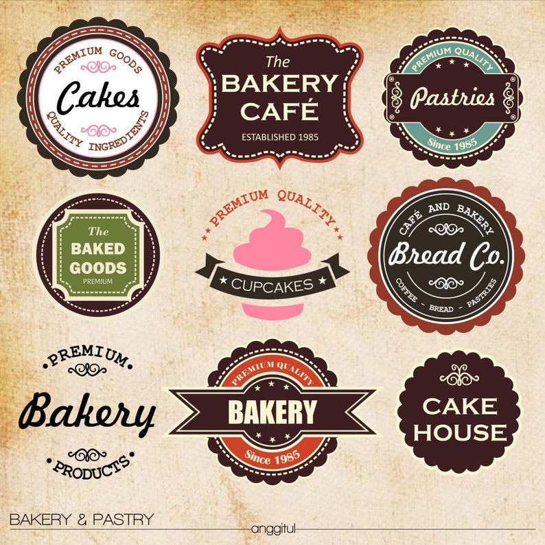 Vintage Bakery Pastry Cupcake Logo Icon Vector Clipart Instant Etsy