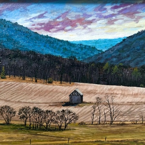 The Barn on the Hill — Original Oil Painting in Vintage Frame
