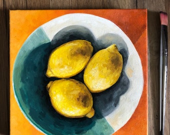 Bowl of Lemons — Handmade Oil Painting
