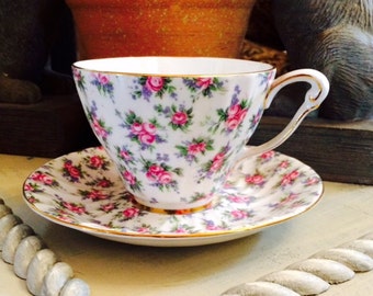 Queen Anne Bone China Chintz Cup and Saucer