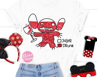 Stitch Drunk Level Glitter Shirt - Food and Wine Stitch Shirt -  Epcot Food and Wine, Lilo and Stitch, Drinking Shirt