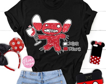 Stitch Drunk Level Glitter Shirt - Food and Wine Stitch Shirt - Epcot Food and Wine, Lilo and Stitch