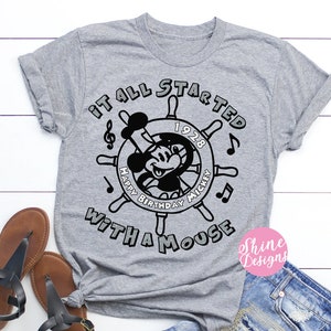 ORIGINAL It All Started With A Mouse Steamboat Willie Shirt, Mickey's 90th Birthday Shirt Magical Glitter Shirt image 1