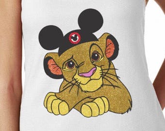 Simba Mickey Hat Glitter Shirt- The Lion King Shirt - Glitter Shirt