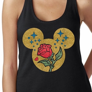 Beauty And The Beast Rose Mickey Head - Magical Glitter Shirt - Beauty and the Beast Shirt