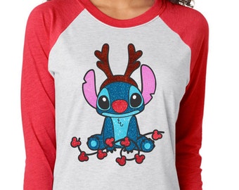Stitch Christmas Shirt - Lilo and Stitch Shirt - Glitter Shirt