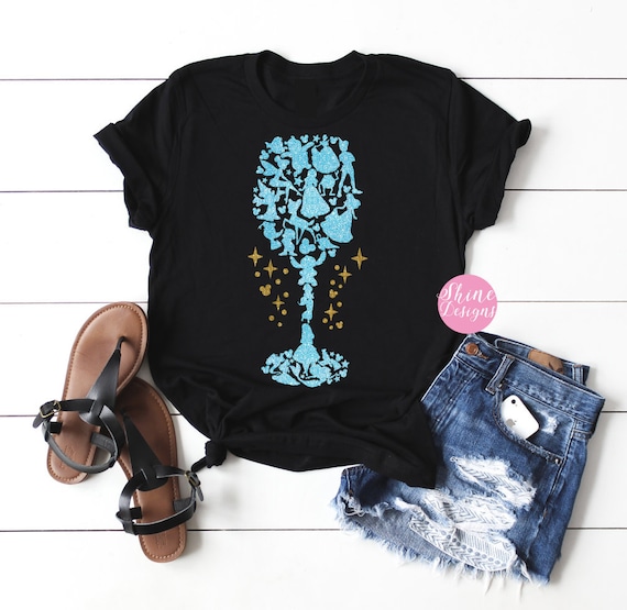 Characters Wine Glass Shirt - Food and Wine Glitter Shirt, Epcot Food and Wine Drinking Shirt, Glitter Shirt