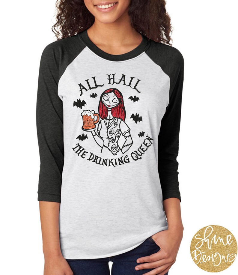 All Hail The Drinking Queen Nightmare Before Christmas Wine Shirt Nightmare Before Christmas Inspired Glitter Shirt image 5