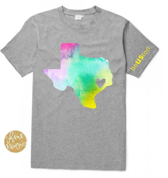 Texas Heart Watercolor T-Shirt with Houston on the Sleeve