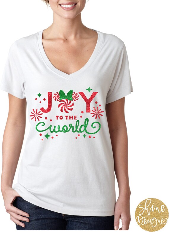Peppermint Minnie Mouse - Joy To The World - Magical Glitter Shirt - Christmas Glitter Shirt