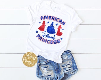 Camiseta con purpurina de princesa Disney estadounidense – Camiseta del 4 de julio