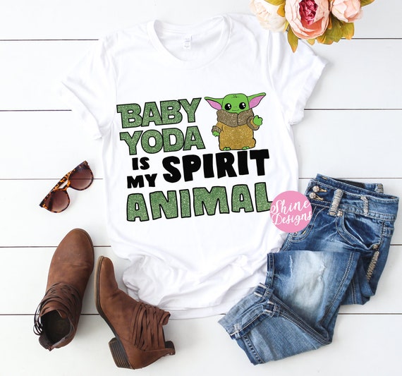 Baby Yoda Is My Spirit Animal - Star Wars Inspired Glitter Shirt, Mandalorian Shirt