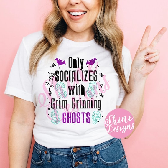 Only Socializes With Grim Grinning  - Haunted Mansion Glitter Shirt