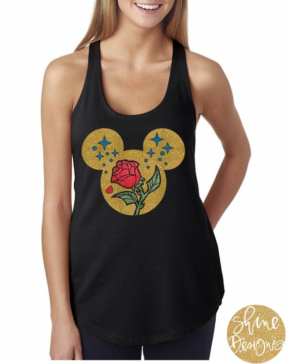 Beauty And The Beast Rose Mickey Head - Magical Glitter Shirt - Beauty and the Beast Shirt