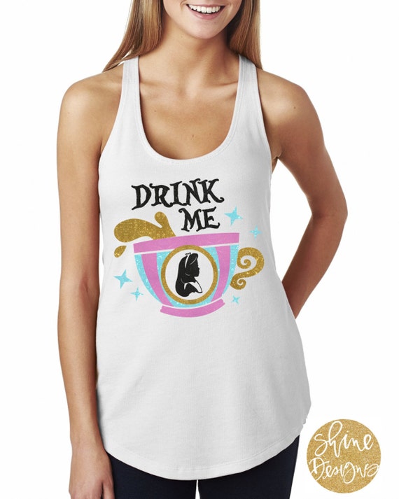 Drink Me Alice in Wonderland Teacup Glitter Shirt - Magical Alice in Wonderland Glitter Shirt