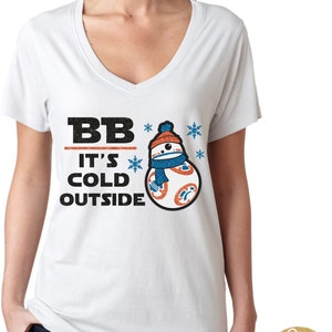 BB Hace frío afuera - Camiseta mágica de Star Wars BB8 con purpurina - Camiseta mágica con purpurina - Camiseta navideña con purpurina