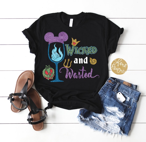 Wicked and Wasted - Magical Villain Drinking Glitter Shirt - Magical Glitter Shirt - Epcot Food and Wine Festival