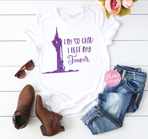 I'm So Glad I Left My Tower, with a Tower - Tangled Magical Glitter Shirt