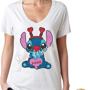 Stitch Valentine Shirt - Lilo and Stitch Shirt - Glitter Shirt