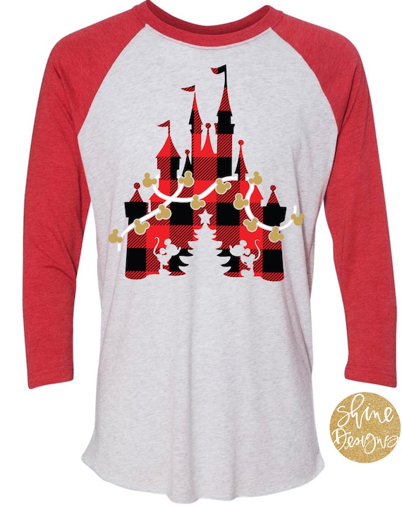 Magical Christmas Plaid Castle - Mickey Minnie Baseball Shirt