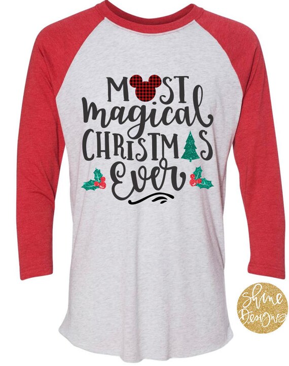Most Magical Christmas Ever - Buffalo Plaid Mickey Heads Baseball Shirt
