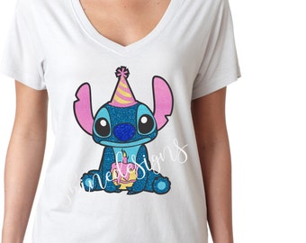 Chemise Stitch Birthday - Lilo and Stitch Shirt - Chemise à paillettes