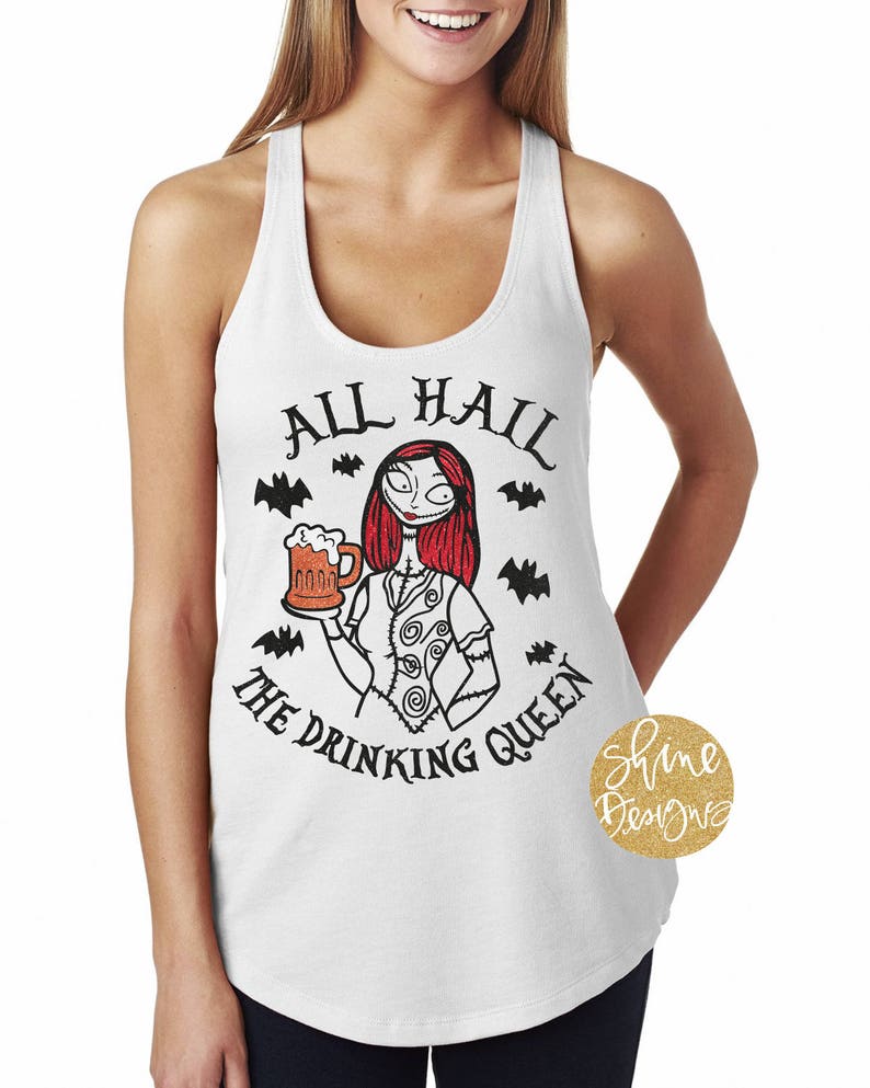 All Hail The Drinking Queen Nightmare Before Christmas Wine Shirt Nightmare Before Christmas Inspired Glitter Shirt image 4