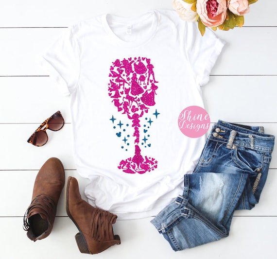 Characters Wine Glass Shirt - Food and Wine Glitter Shirt, Epcot Food and Wine Drinking Shirt, Glitter Shirt