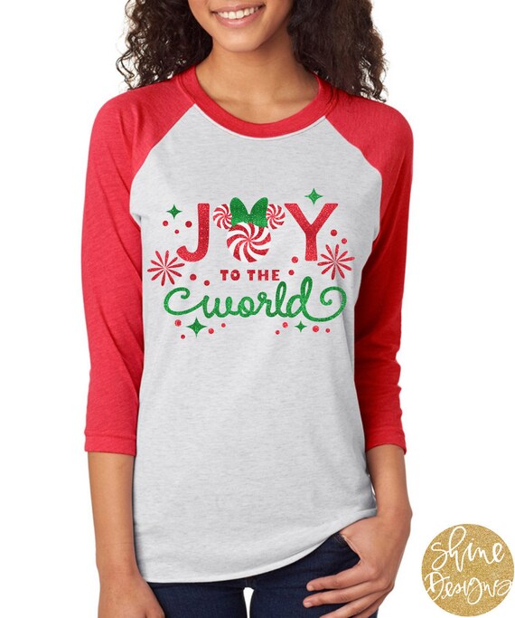 Peppermint Minnie Mouse - Joy To The World - Magical Glitter Shirt - Christmas Glitter Shirt