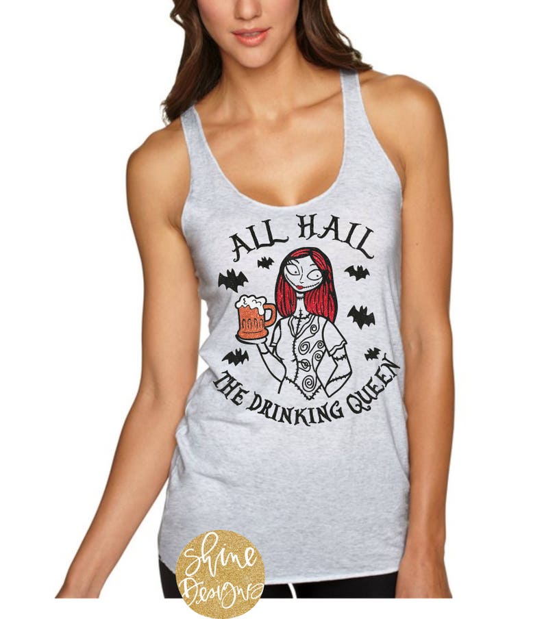 All Hail The Drinking Queen Nightmare Before Christmas Wine Shirt Nightmare Before Christmas Inspired Glitter Shirt image 3