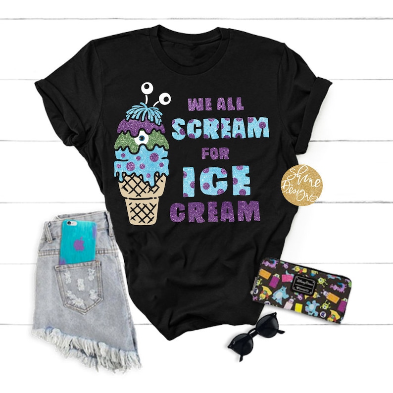 We All Scream For Ice Cream Monsters Inc. Glitter Shirt Magical Shirt image 1