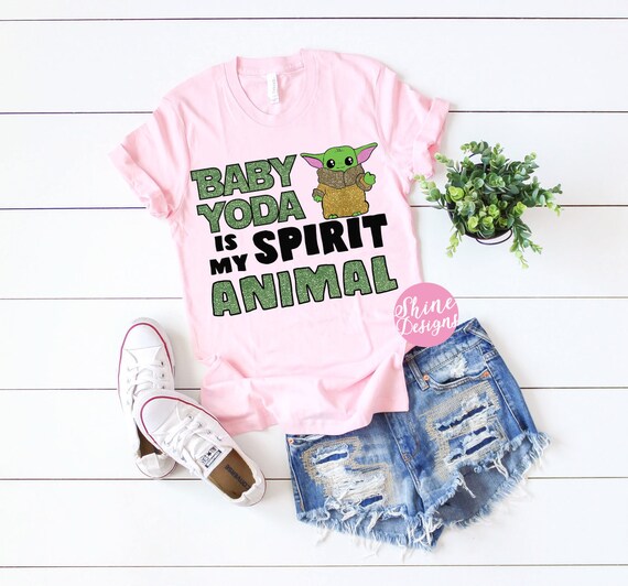 Baby Yoda Is My Spirit Animal - Star Wars Inspired Glitter Shirt, Mandalorian Shirt