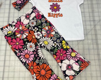 Little Hippie tee and flower bell bottoms with matching headband